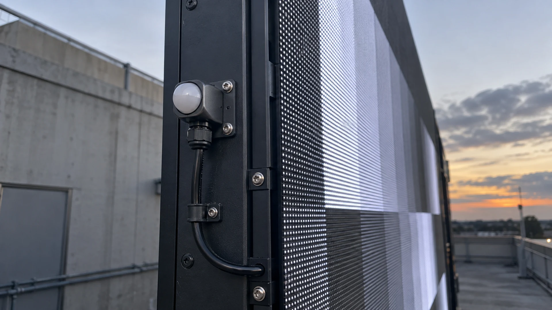 Ambient light sensor mounted on the side frame of an outdoor LED display