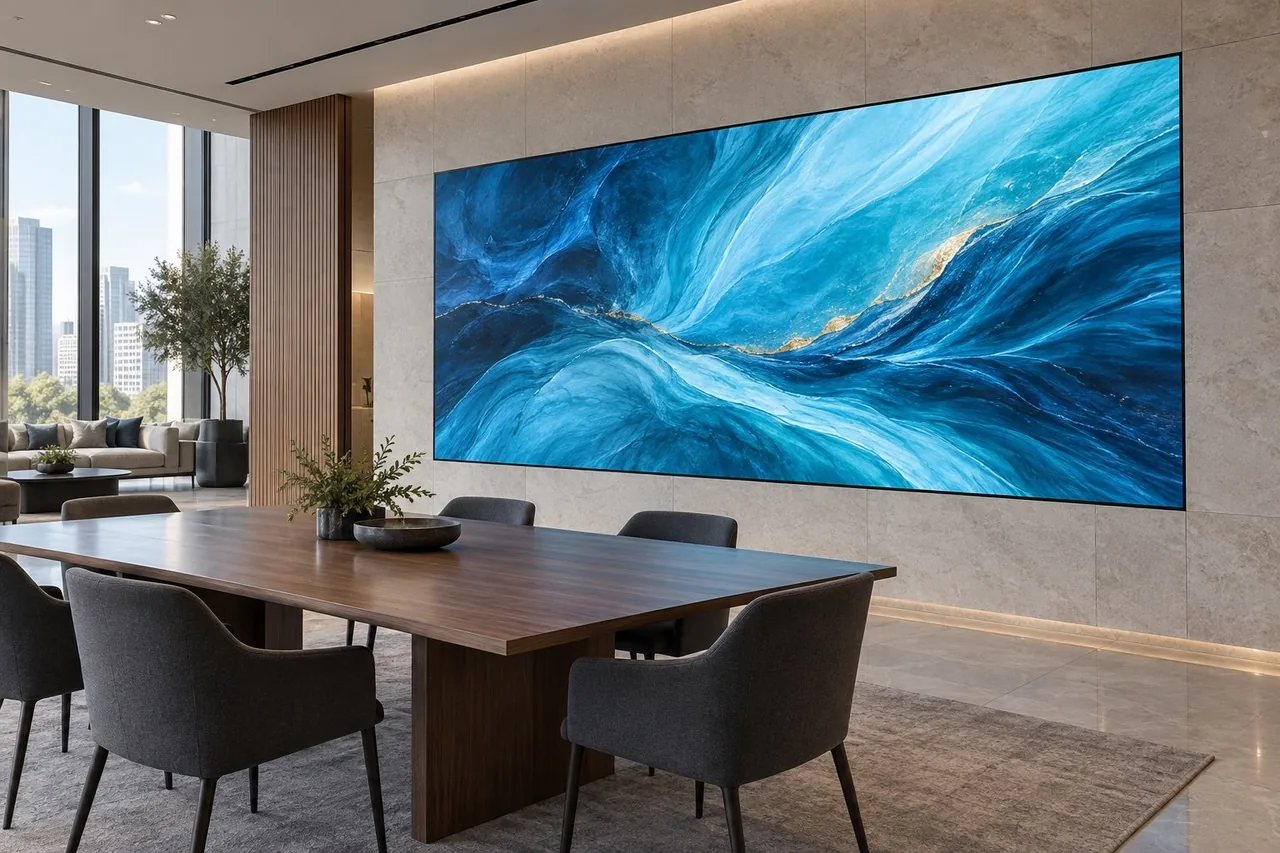 AI-generated indoor meeting space LED application illustration